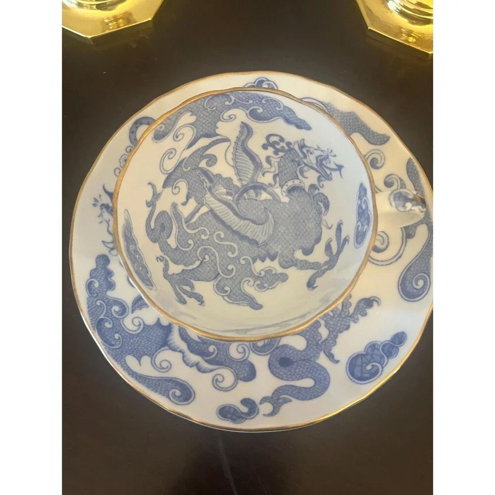 Vintage Royal Worcester Blue Dragon Teacup and Saucer Set – Fine Bone China - Picture 2 of 5